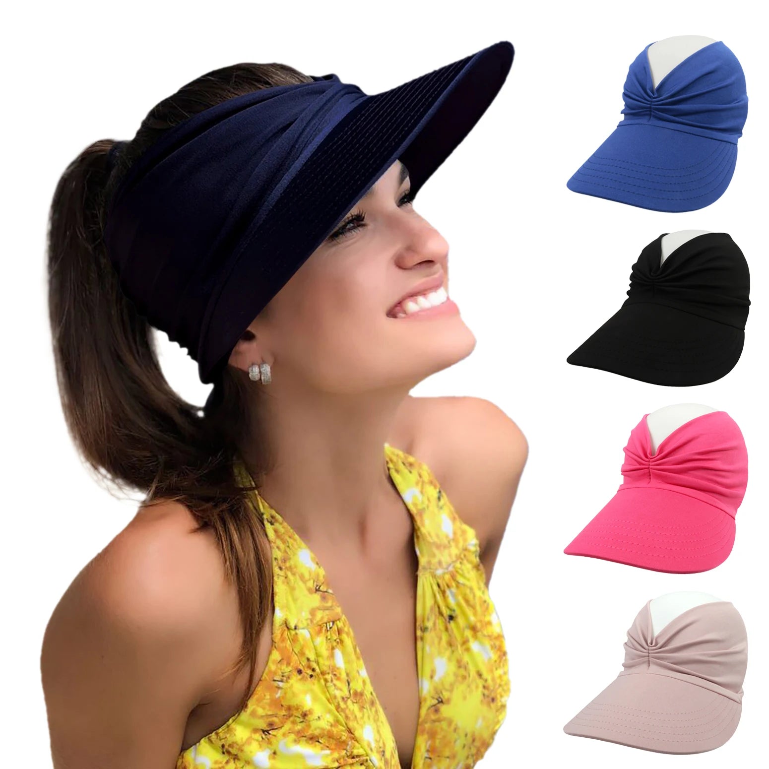 Visière Anti-UV Femme 2-en-1 – Casquette Large Bord + Serre-Tête – Chapeau Plage Pliable Protection Solaire