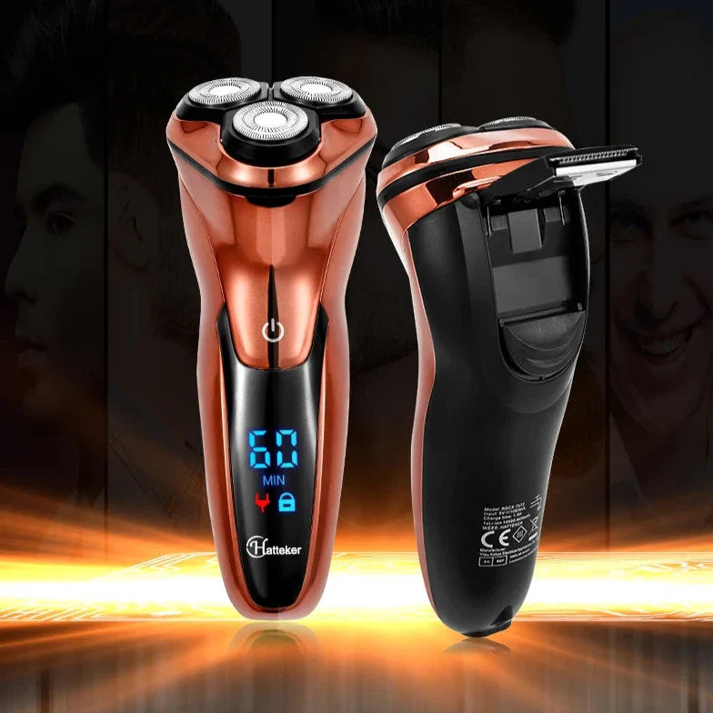Rasoir électrique 3 têtes sans-fil avec écran LCD 2 en 1