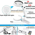 Loupe de bureau pliable LED 2 EN 1 - Zoom 30X 10X
