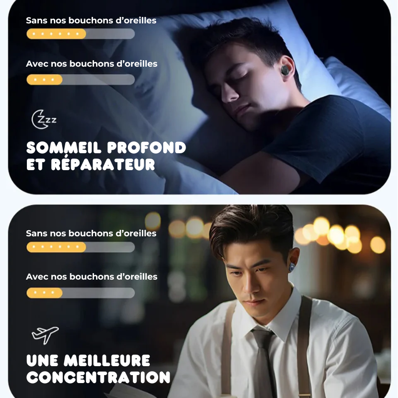 Bouchons d'Oreilles Anti-Bruit Réutilisables - Ronflements & Concentration