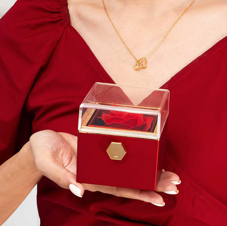 Coffret Rose éternelle avec Collier Cœurs