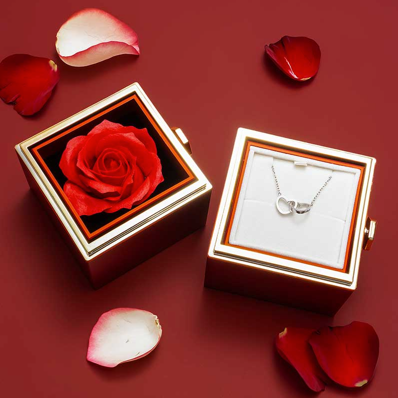 Coffret Rose éternelle avec Collier Cœurs