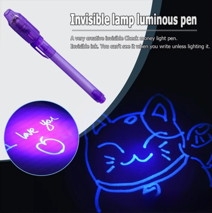 Lot de 4 stylos Magiques 2 en 1 à encre invisible + Lumière UV