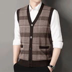 Cardigan tricot sans manches à carreaux