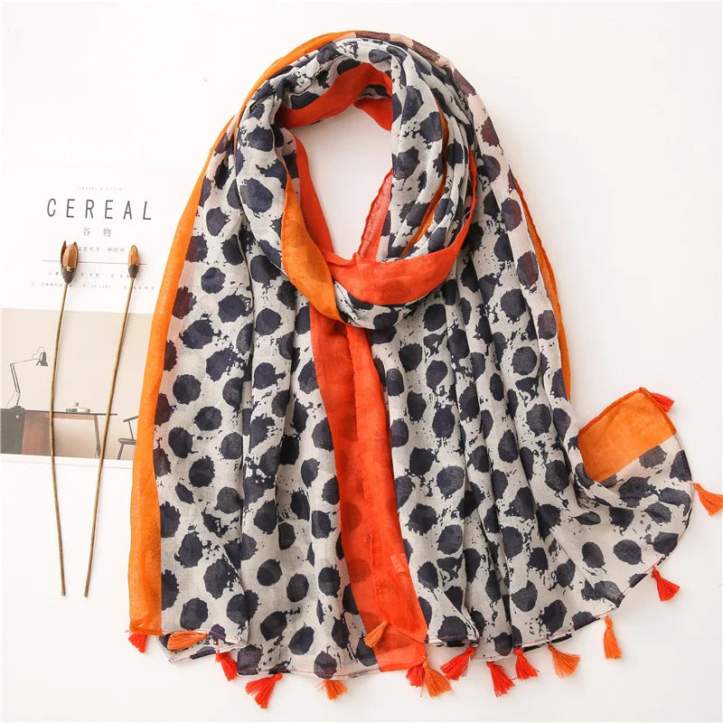 Foulard Printanier en Viscose à imprimé et pompoms