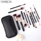 Lot de 12 Pinceaux de maquillage PRO à Poils Synthétiques - Trousse de voyage Cylindrique