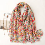 Foulard Printanier en Viscose à imprimé et pompoms