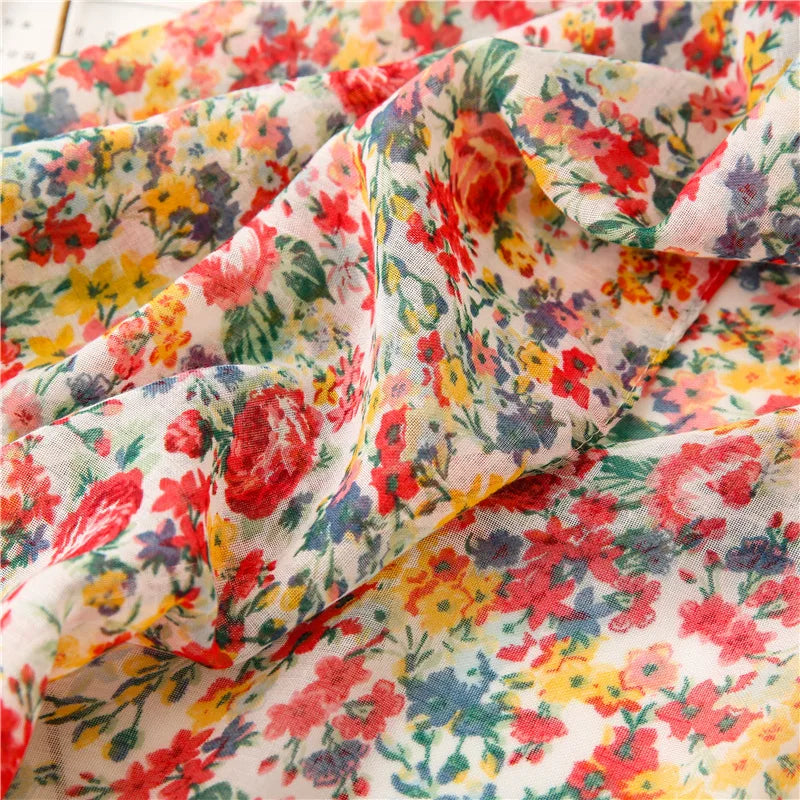 Foulard Printanier en Viscose à imprimé et pompoms