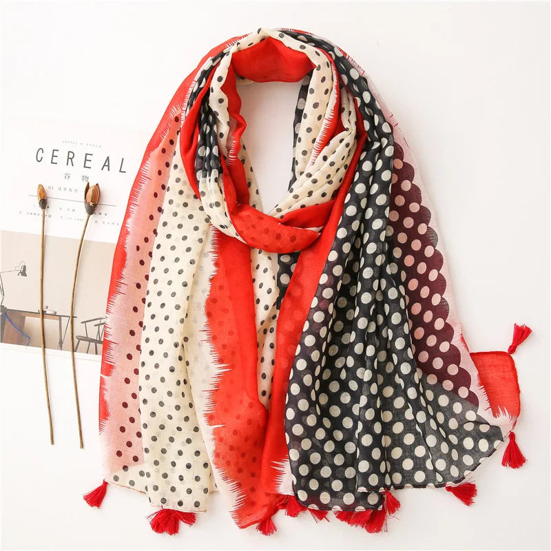 Foulard Printanier en Viscose à imprimé et pompoms