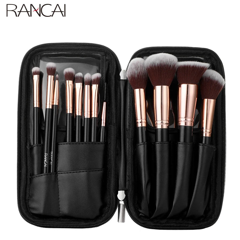 Lot de 12 Pinceaux de maquillage PRO à Poils Synthétiques - Trousse de voyage Cylindrique