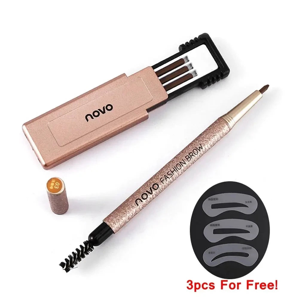 Coffret à Sourcils - Crayon waterproof, 3 recharges & 3 pochoirs
