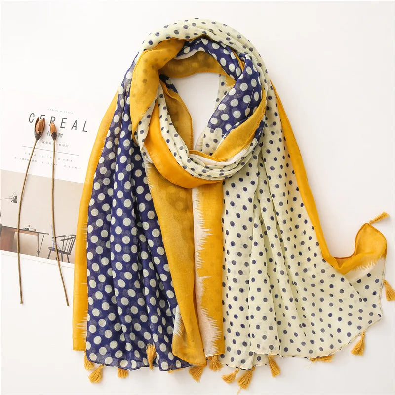 Foulard Printanier en Viscose à imprimé et pompoms