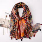 Foulard Printanier en Viscose à imprimé et pompoms