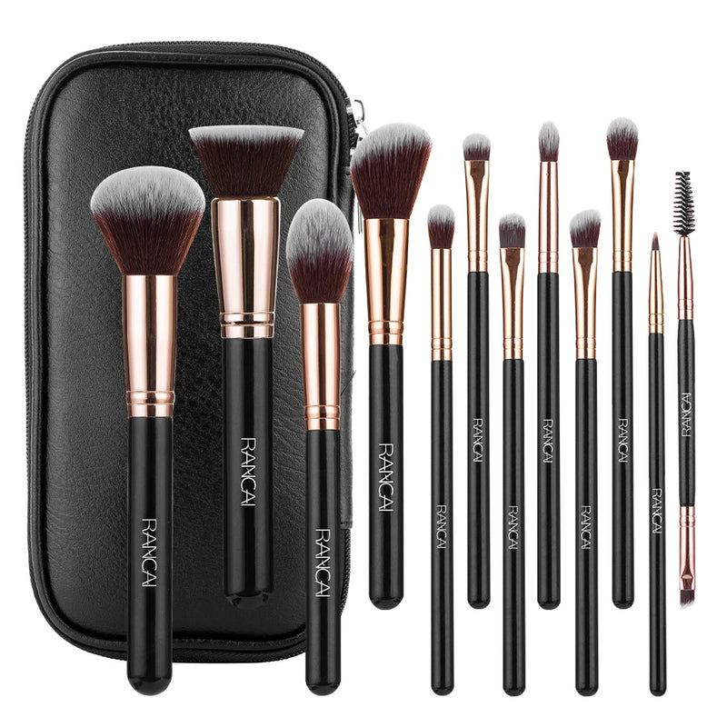 Lot de 12 Pinceaux de maquillage PRO à Poils Synthétiques - Trousse de voyage Cylindrique