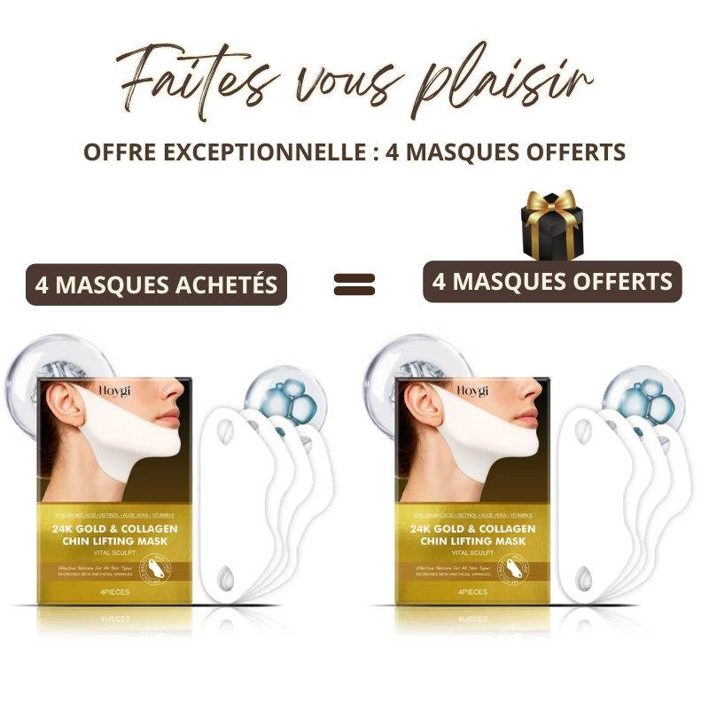 Masque Lifting Menton & Cou au Collagène OR 24K - 4 ACHETÉS = 4 OFFERTS