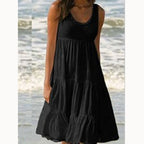 Robe mi-longue à bretelles dos nu fendue — femme