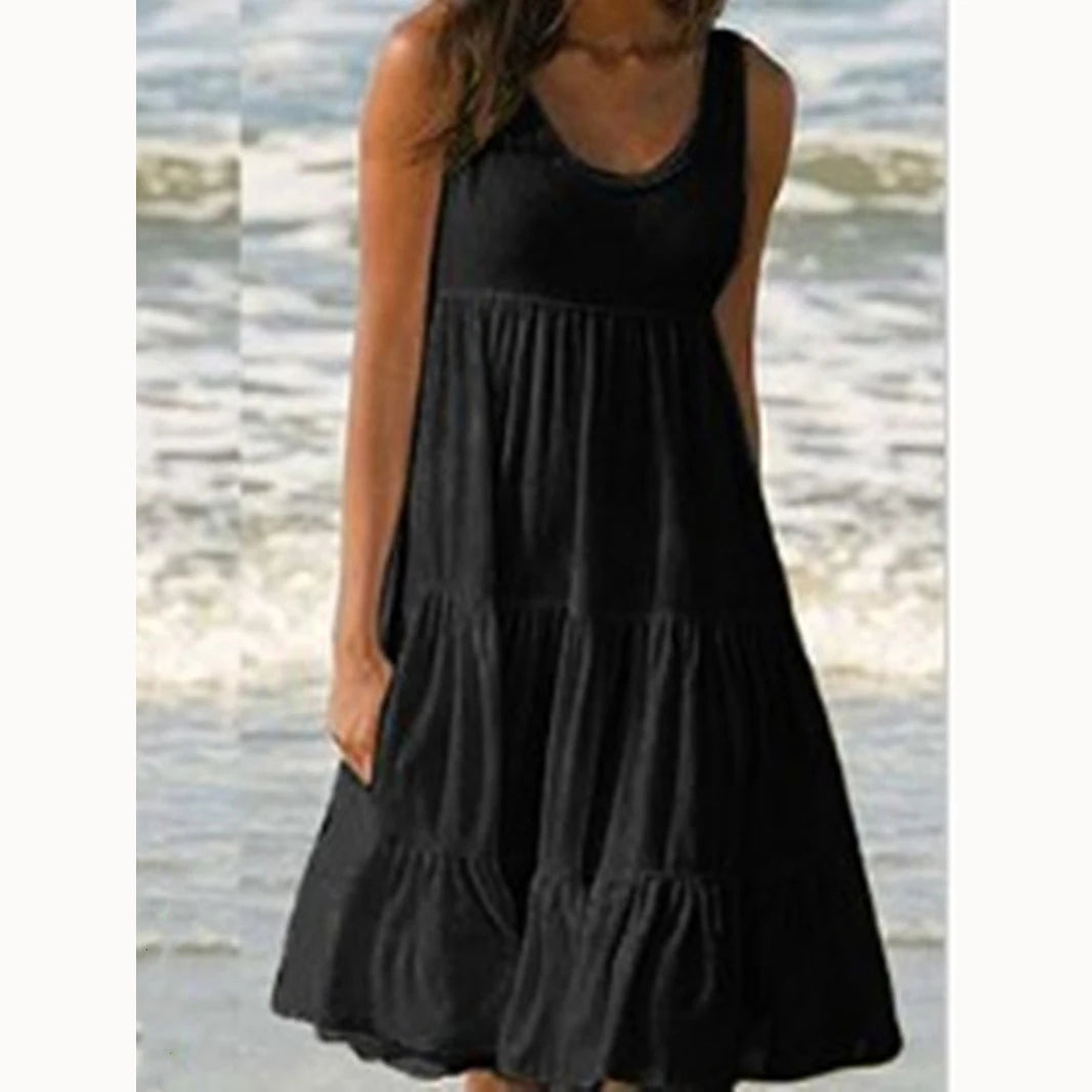 Robe mi-longue à bretelles dos nu fendue — femme