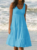 Robe mi-longue à bretelles dos nu fendue — femme