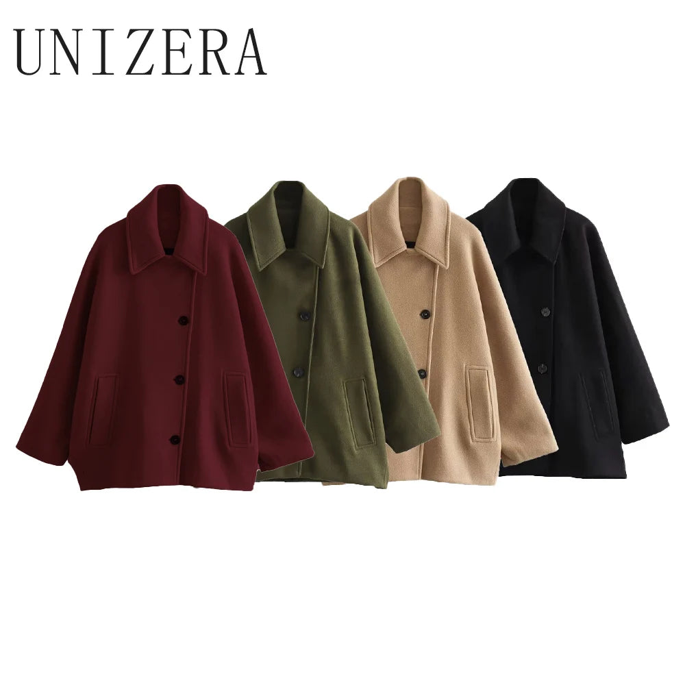 Manteau Classique Court à Grandes Poches Femme