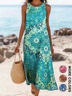 Robe Midi Bohème Fleurie Femme – Sans Manches, Coupe Ample et Fluide avec Poches