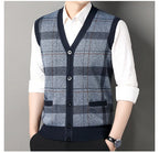 Cardigan tricot sans manches à carreaux