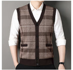 Cardigan tricot sans manches à carreaux