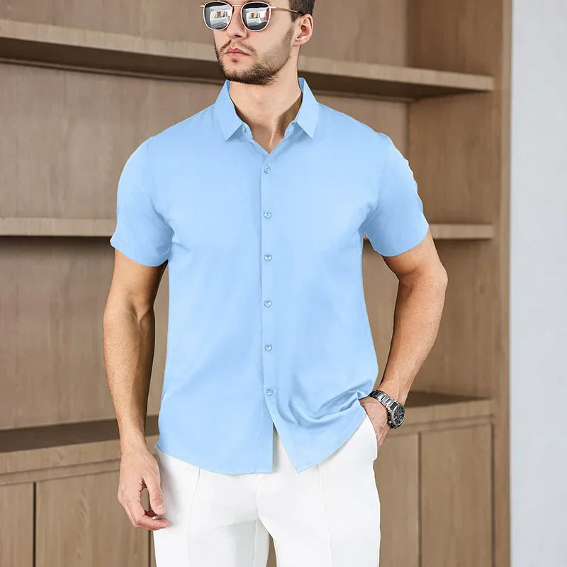 Chemise Unie Coupe Moderne pour l’Été – Homme