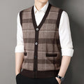 Cardigan tricot sans manches à carreaux