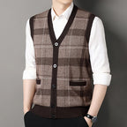 Cardigan tricot sans manches à carreaux