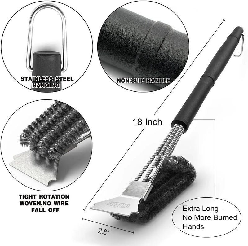 Brosse de Nettoyage BBQ 3 en 1 avec Grattoir