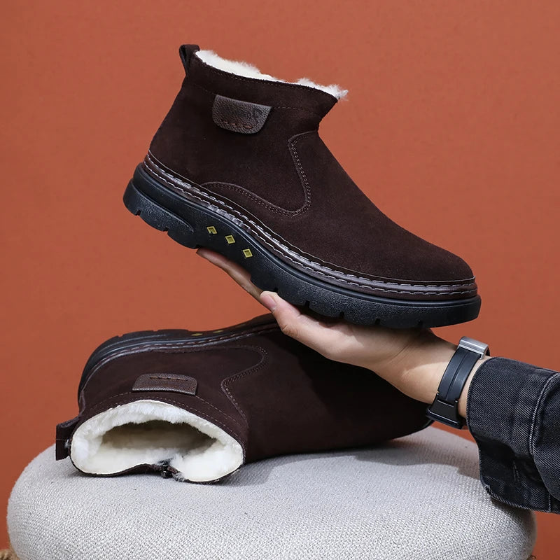 Bottes en Daim Antidérapantes avec Doublure en Fausse Fourrure - Homme