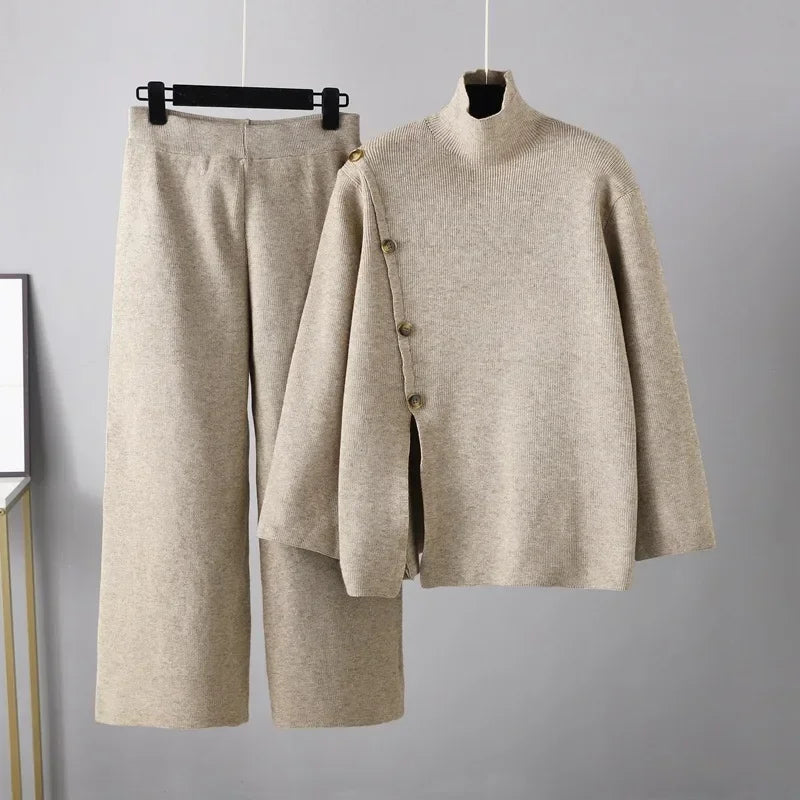 Ensemble Pull Col Montant Fendu et Pantalon Oversize