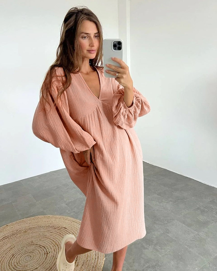Vestido holgado informal con manga globo - Colección 2023