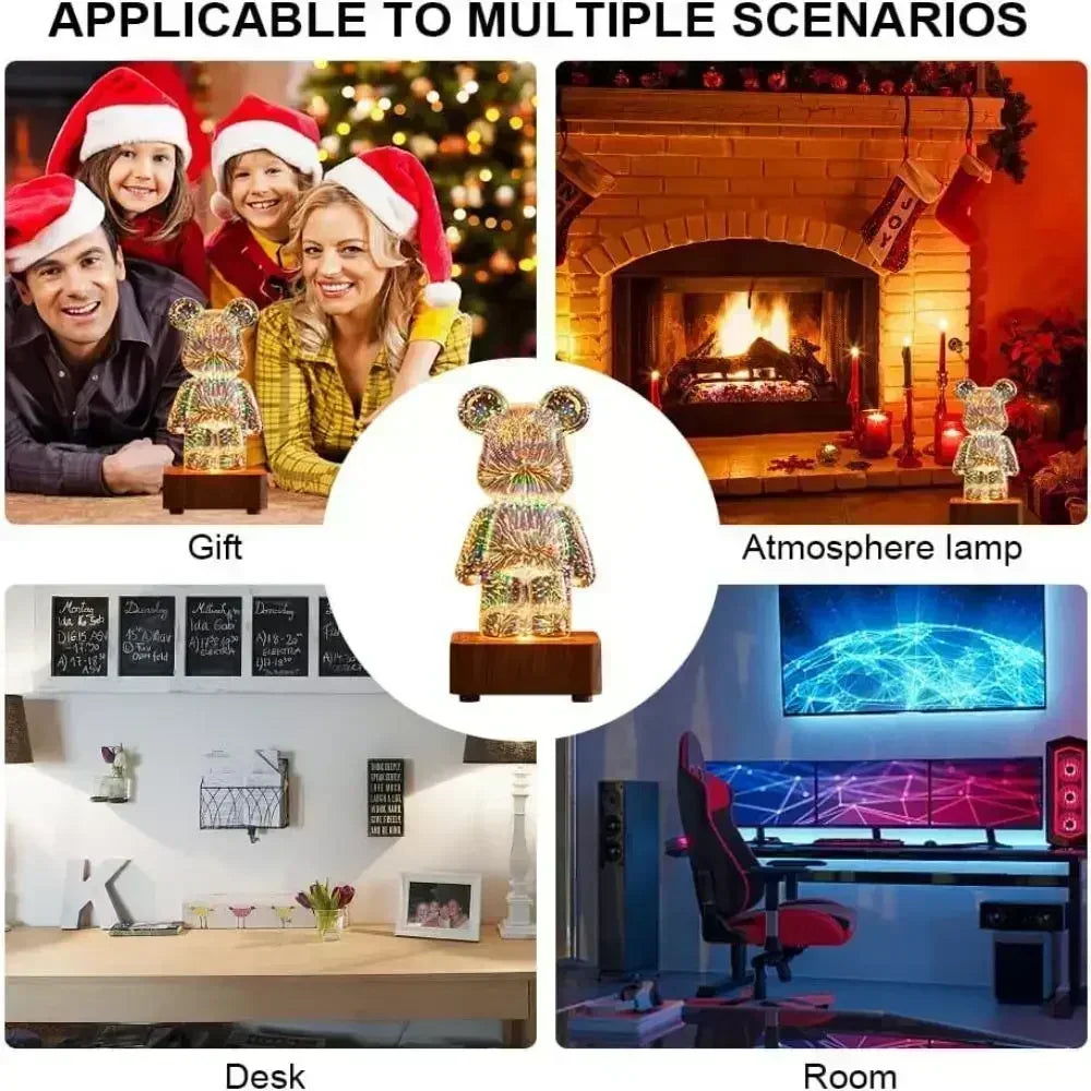 Ourson de Lumière - Lampe à effet Feu d'artifices 3D