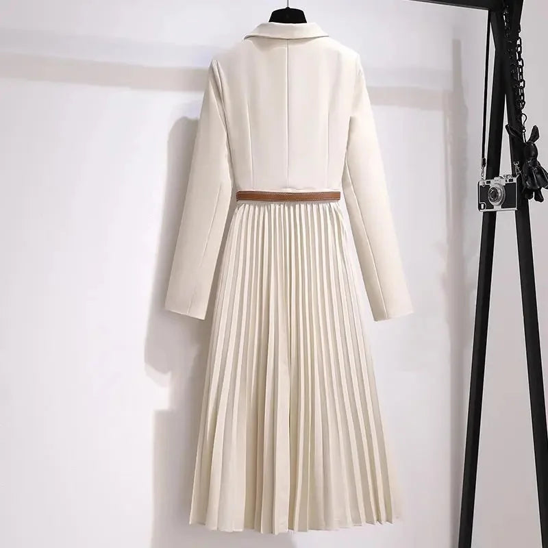 Robe 2 en 1 avec Ceinture Veste Tailleur et Jupe plissée