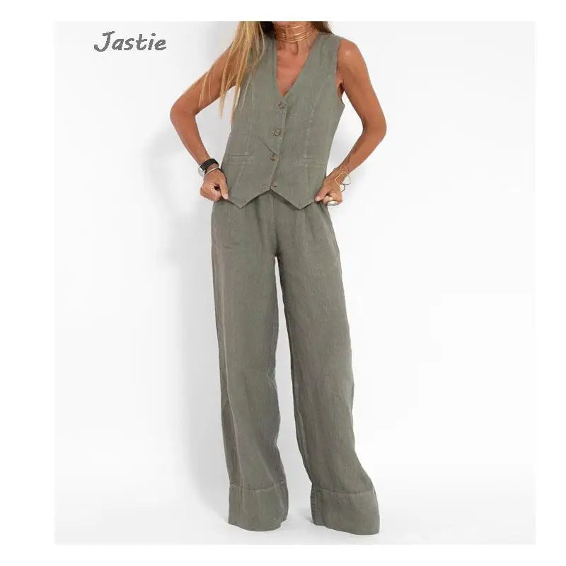 Ensemble Tailleur en Lin pour Femmes - Veston et Pantalon