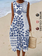 Robe Midi Bohème Fleurie Femme – Sans Manches, Coupe Ample et Fluide avec Poches