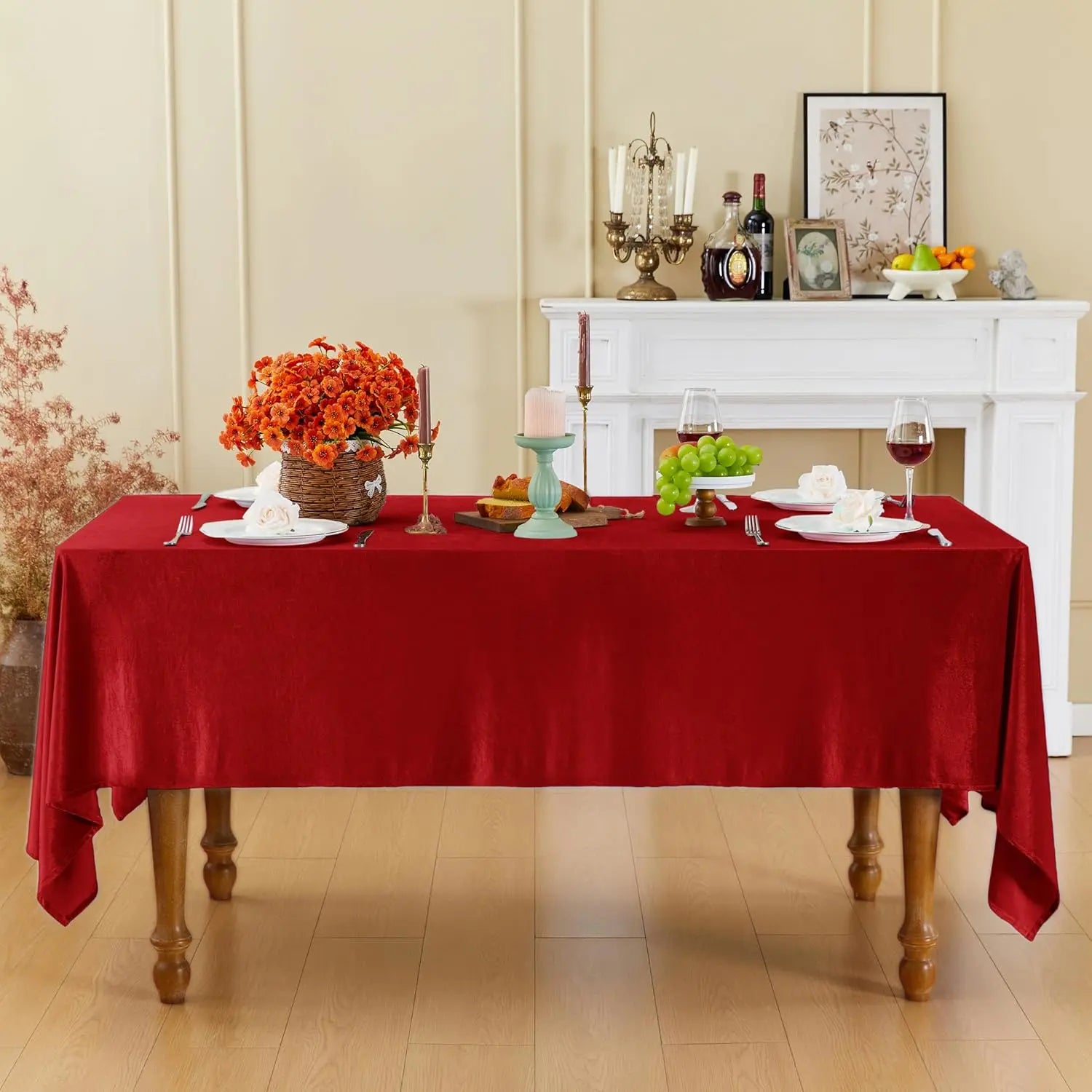 Nappe Rectangulaire en Velours Rouge Spéciale Fête - 4 Tailles