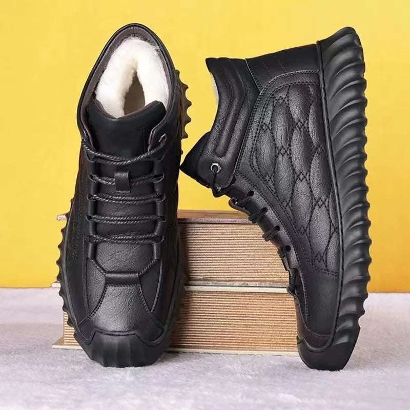 Bottes d'Hiver en Cuir PU Imperméables et à Doublure Chaude