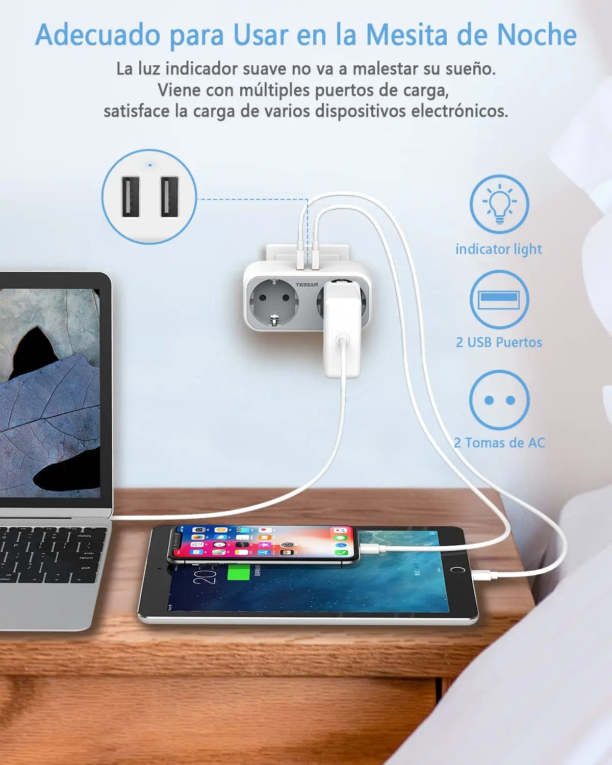 Multiprise 4 en 1 avec prises secteur et ports de charge USB