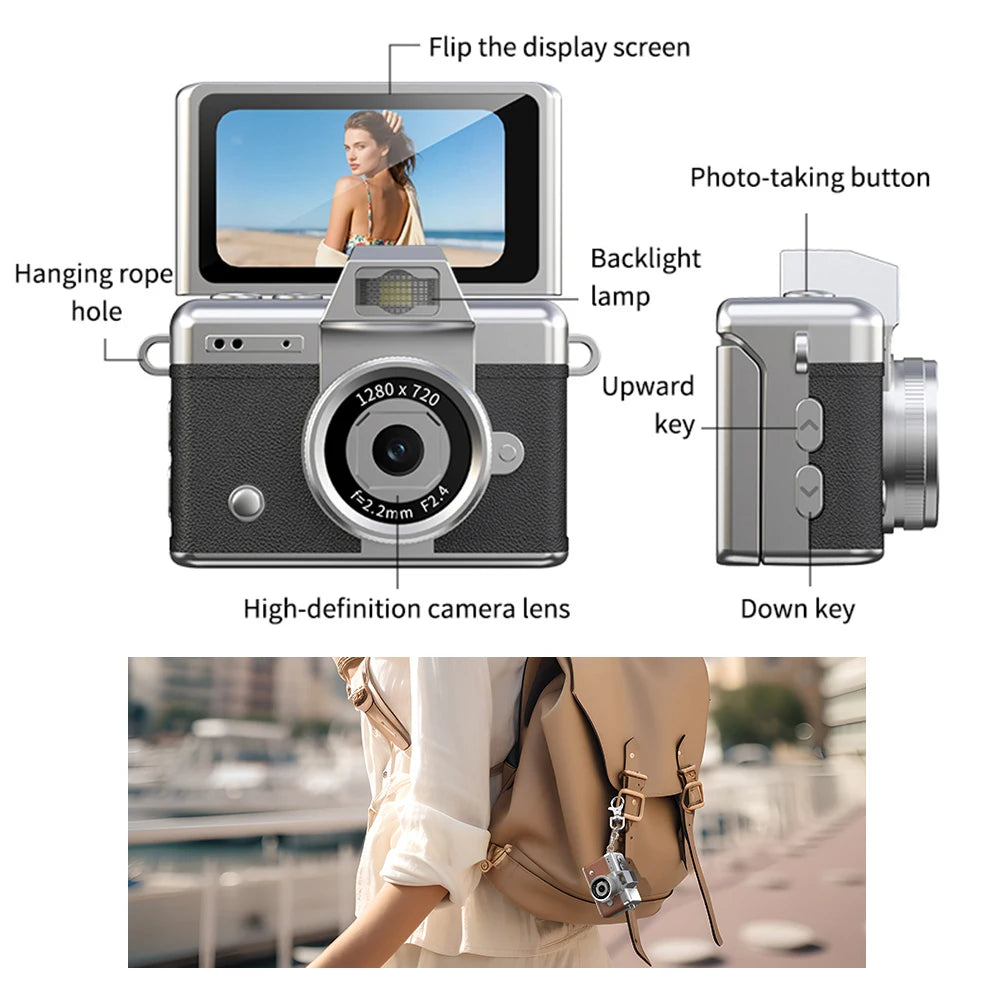 Mini Appareil Photo Rétro HD à Écran Pivotant + carte 64GB OFFERTE