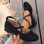 Ballerines Femme en Suédine – Brides Croisées, Semelle Compensée & Bout Rond