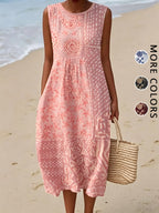 Robe Midi Bohème Fleurie Femme – Sans Manches, Coupe Ample et Fluide avec Poches