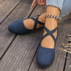 Ballerines Femme en Suédine – Brides Croisées, Semelle Compensée & Bout Rond