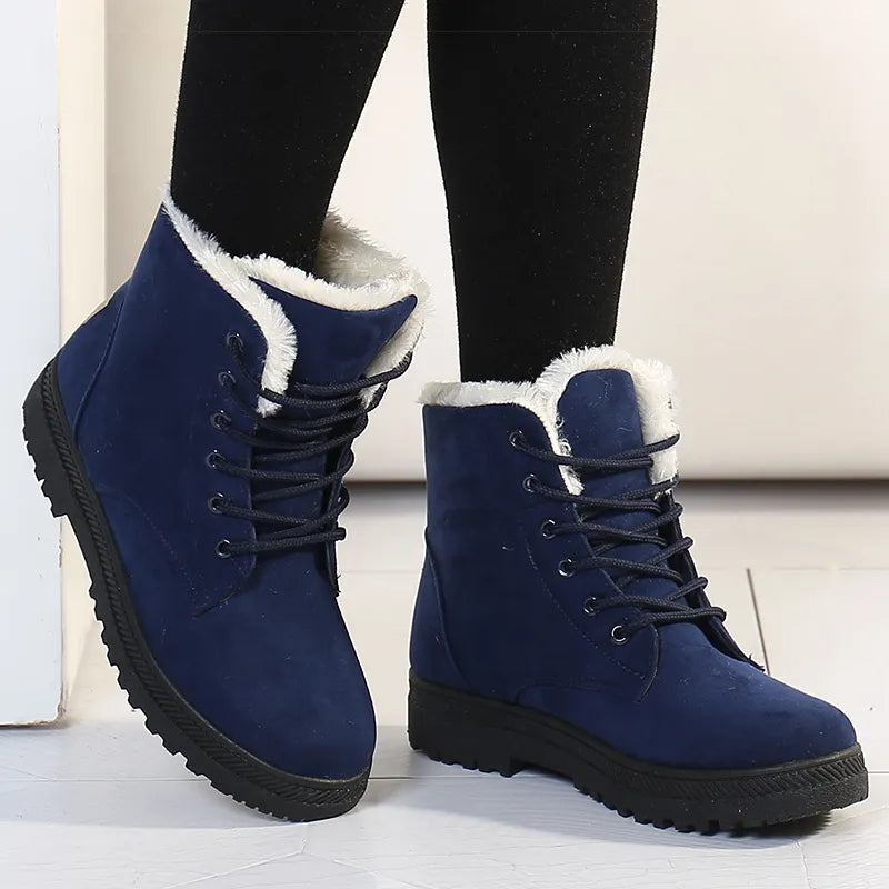 Bottes chaudes d'hiver à lacets en daim avec fourrure