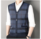 Cardigan tricot sans manches à carreaux