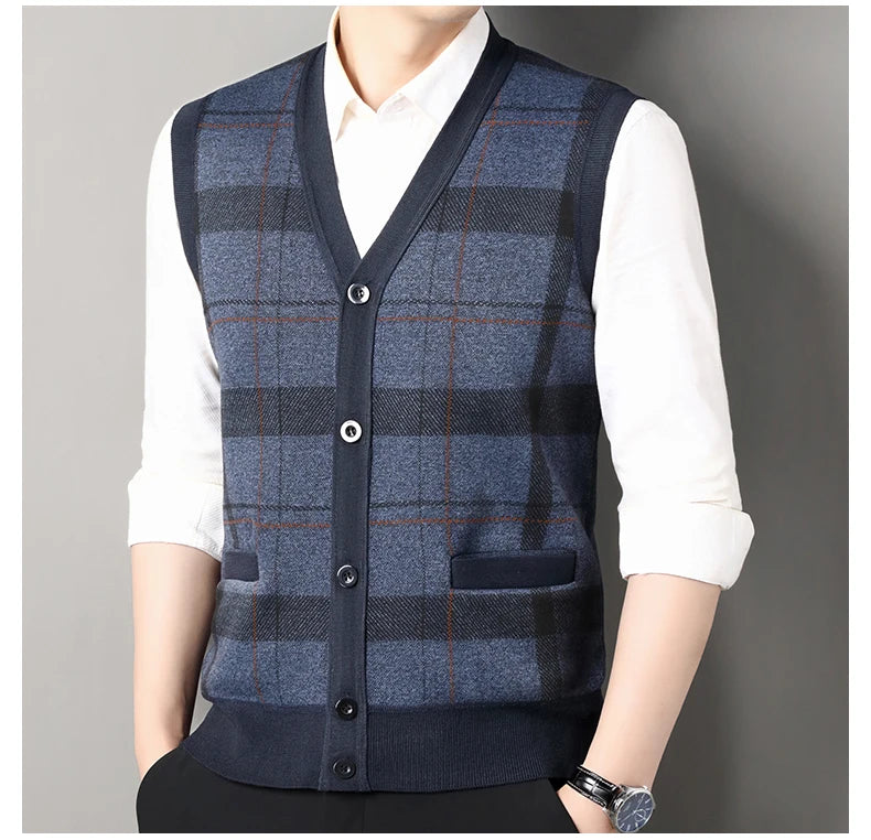 Cardigan tricot sans manches à carreaux