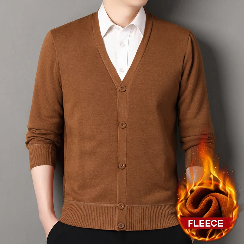 Cardigan col V intérieur doublé polaire