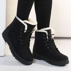Bottes chaudes d'hiver à lacets en daim avec fourrure