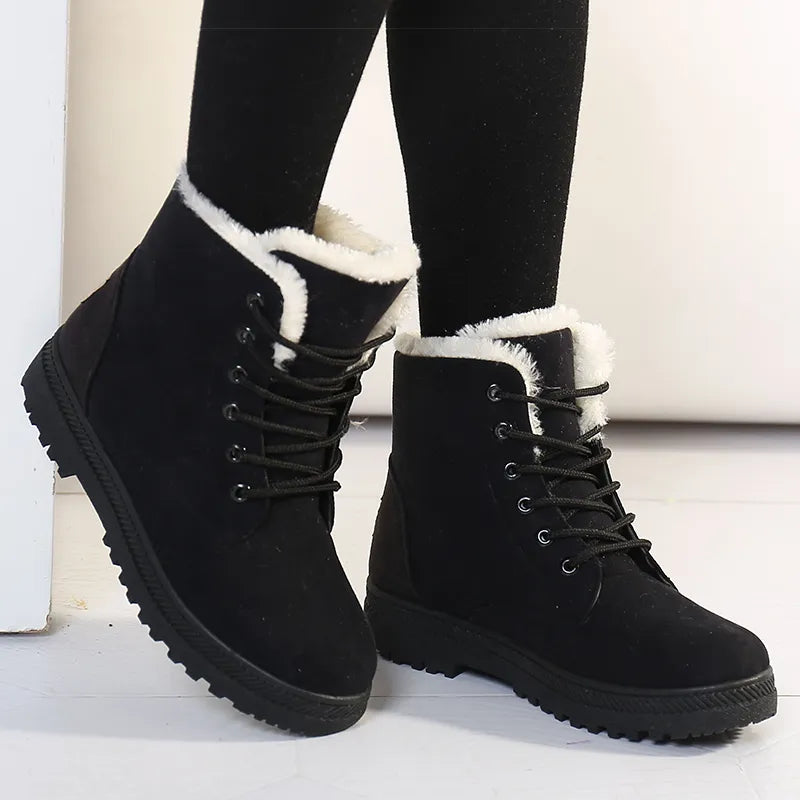 Bottes chaudes d'hiver à lacets en daim avec fourrure